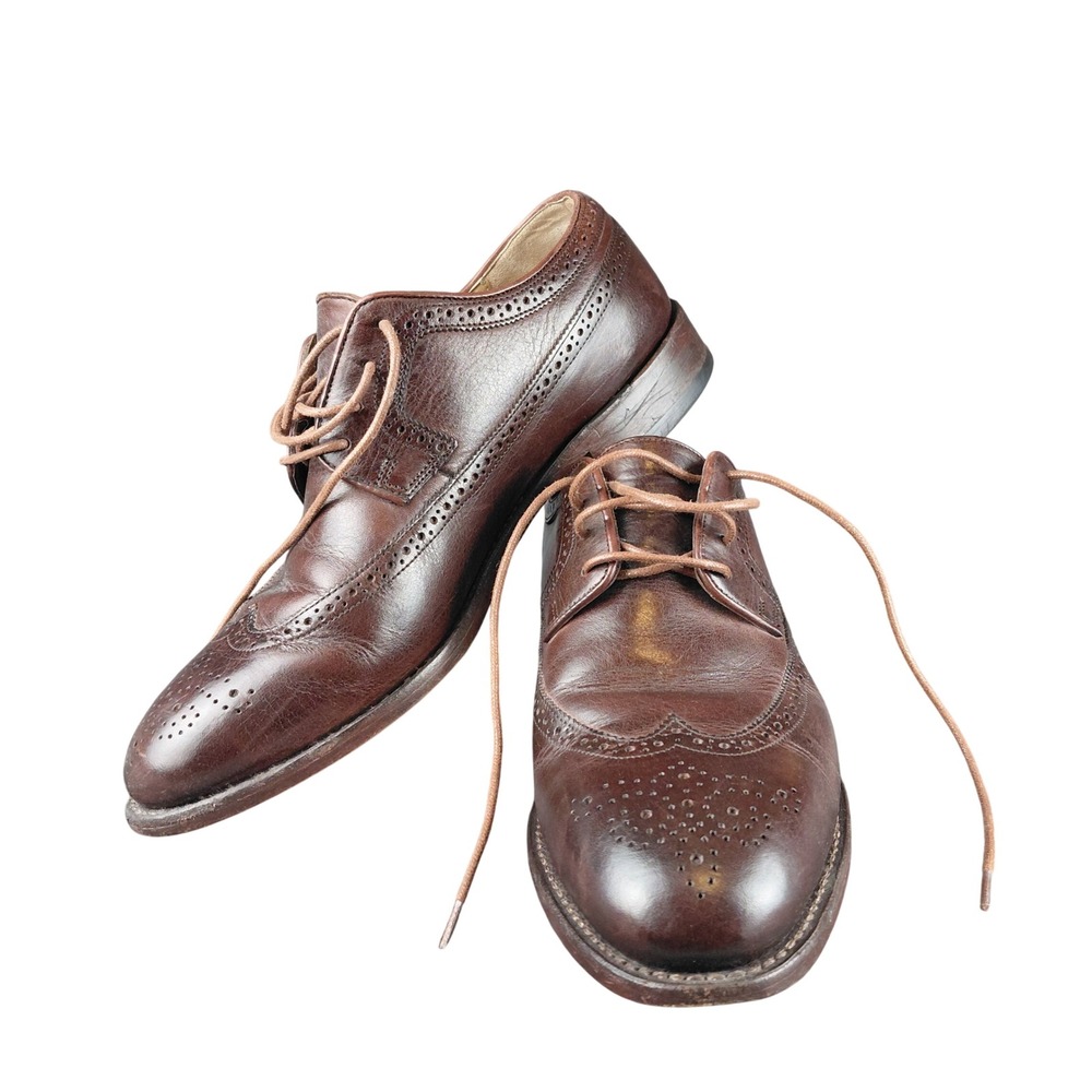 Johnston & Murphy J&M 1850 Mens Brown Leather Wingtip Oxford Shoes 10 D 24-0943